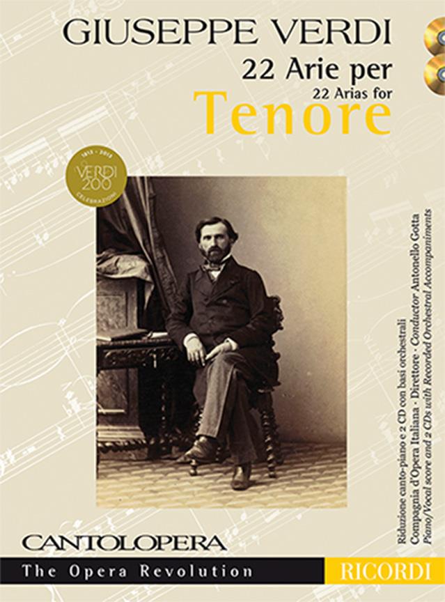 Cantolopera: Verdi - 22 Arie per Tenore - Piano Vocal Score and 2 CDs with instrumental and vocal versions - tenor a klavír
